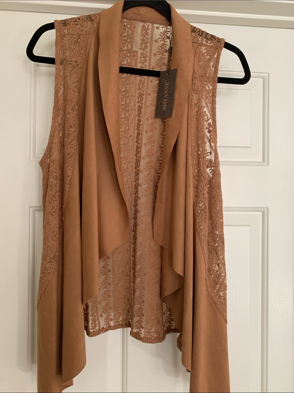 Shyanne Lace-Back Drape Vest in Camel